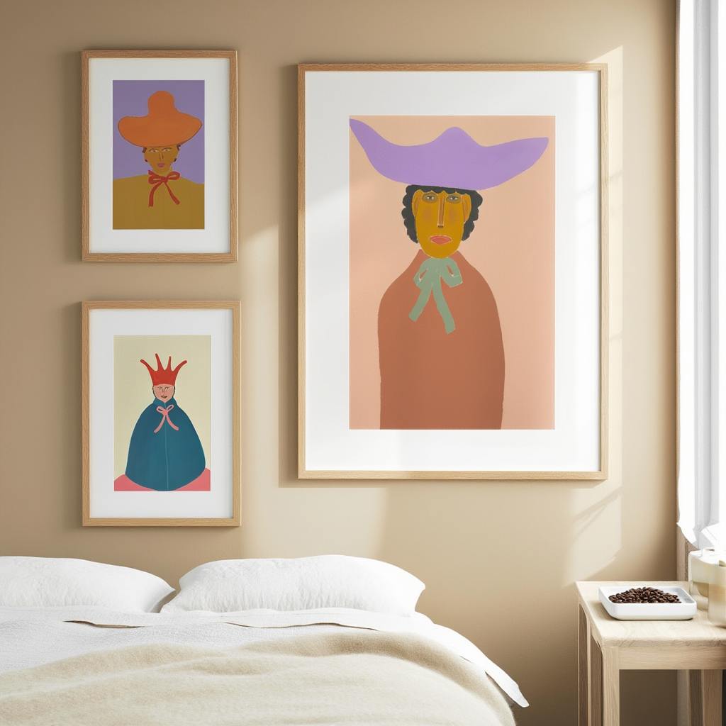 Set of 3 Folk Art Women Portraits – Modern Decorative Prints