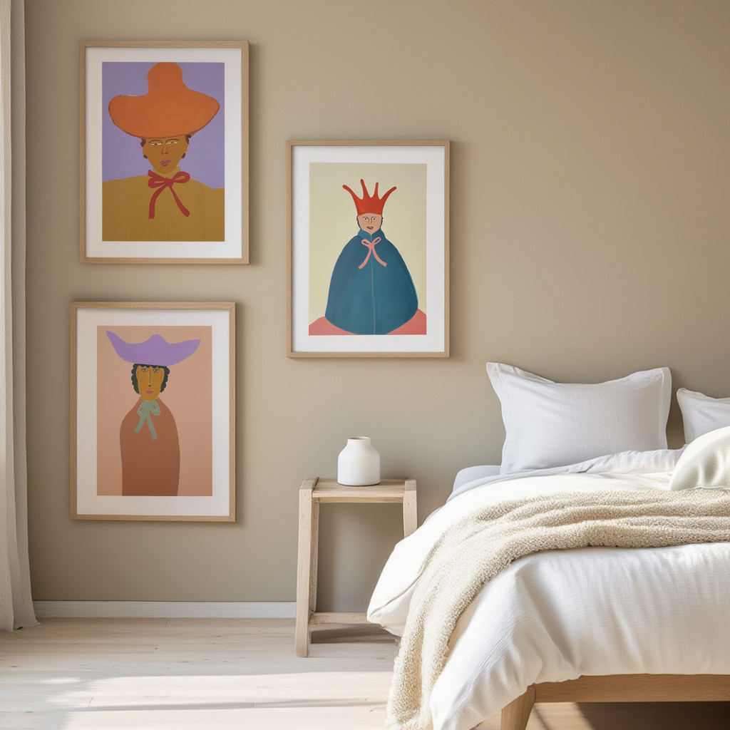Set of 3 Folk Art Women Portraits – Modern Decorative Prints