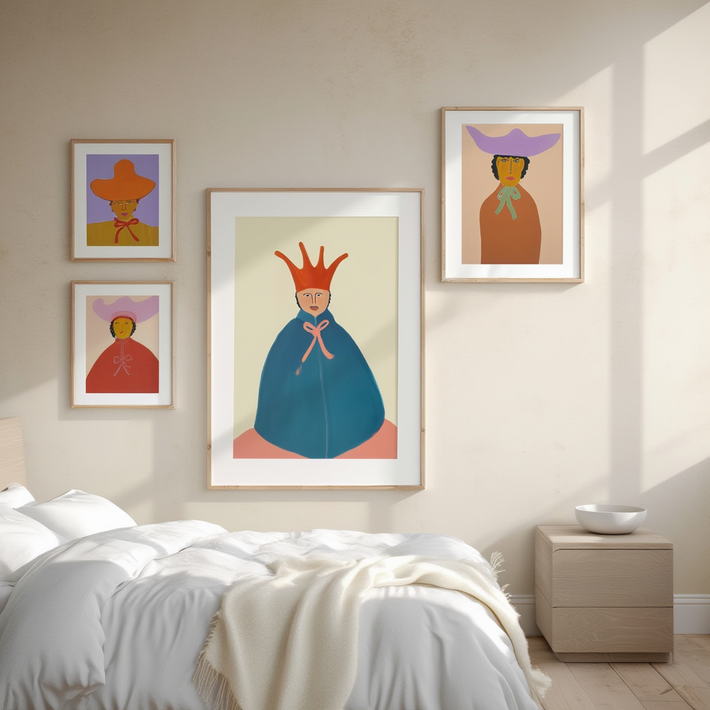 Set of 3 Folk Art Women Portraits – Modern Decorative Prints