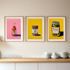Set of 3 Kitchen-Inspired Prints – Granny’s Pickles, Tomato Juice Bottle & Preserved Delights - Hakyarts