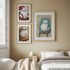 Set of 3 Whimsical Cat Art Prints – Playful & Charming Wall Decor - Hakyarts