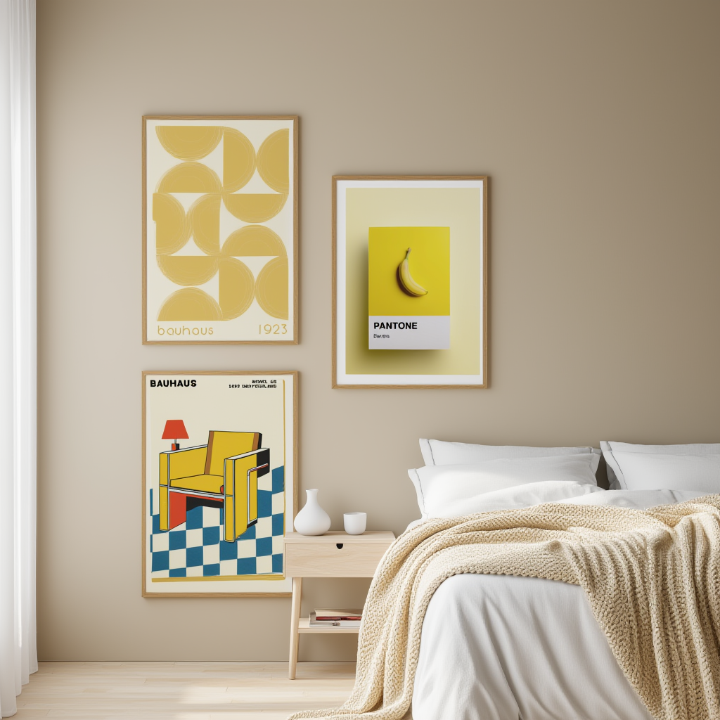 Set of 3 Pantone Yellow Bauhaus Art Prints – Geometric Modern Wall Decor - Hakyarts
