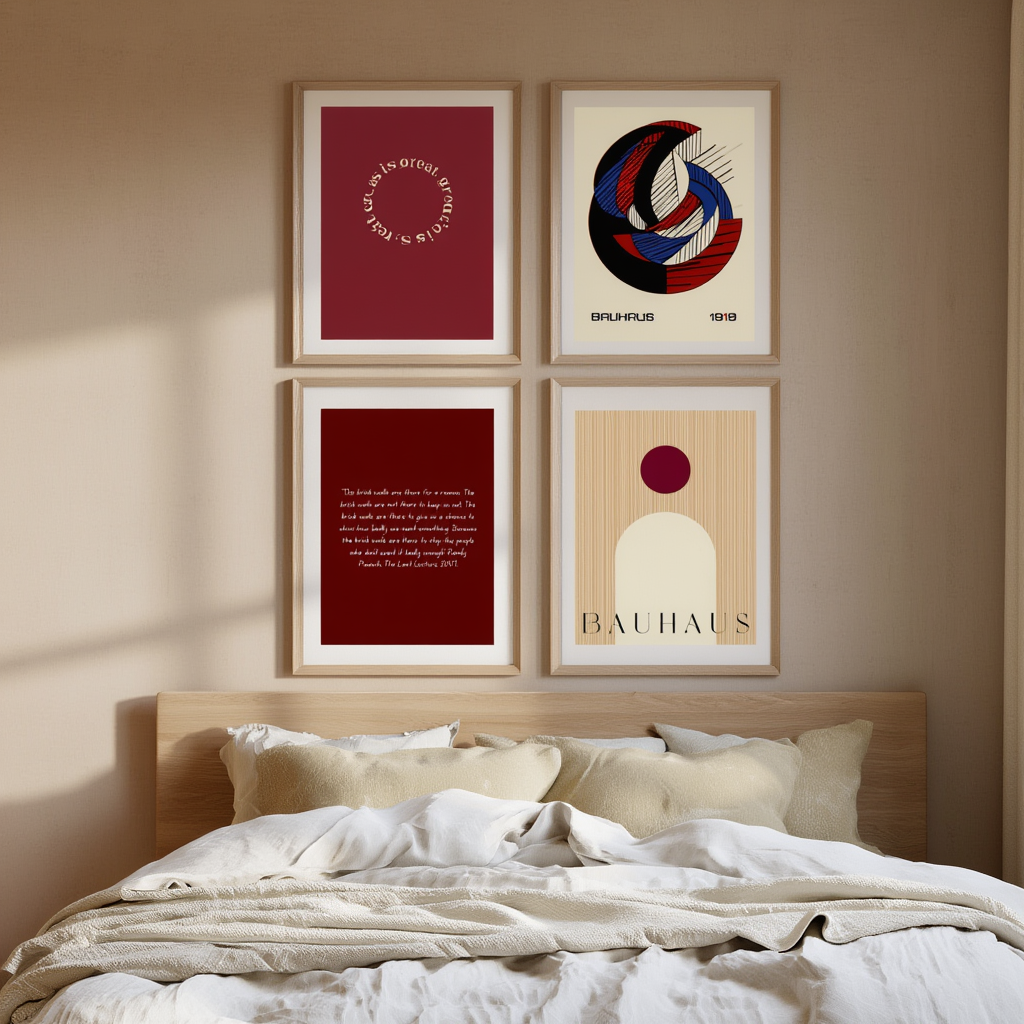 Set of 4 Motivational Bauhaus Art Prints – Geometric Modern Wall Decor - Hakyarts