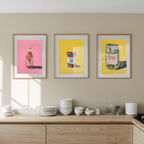 Set of 3 Kitchen-Inspired Prints – Granny’s Pickles, Tomato Juice Bottle & Preserved Delights - Hakyarts