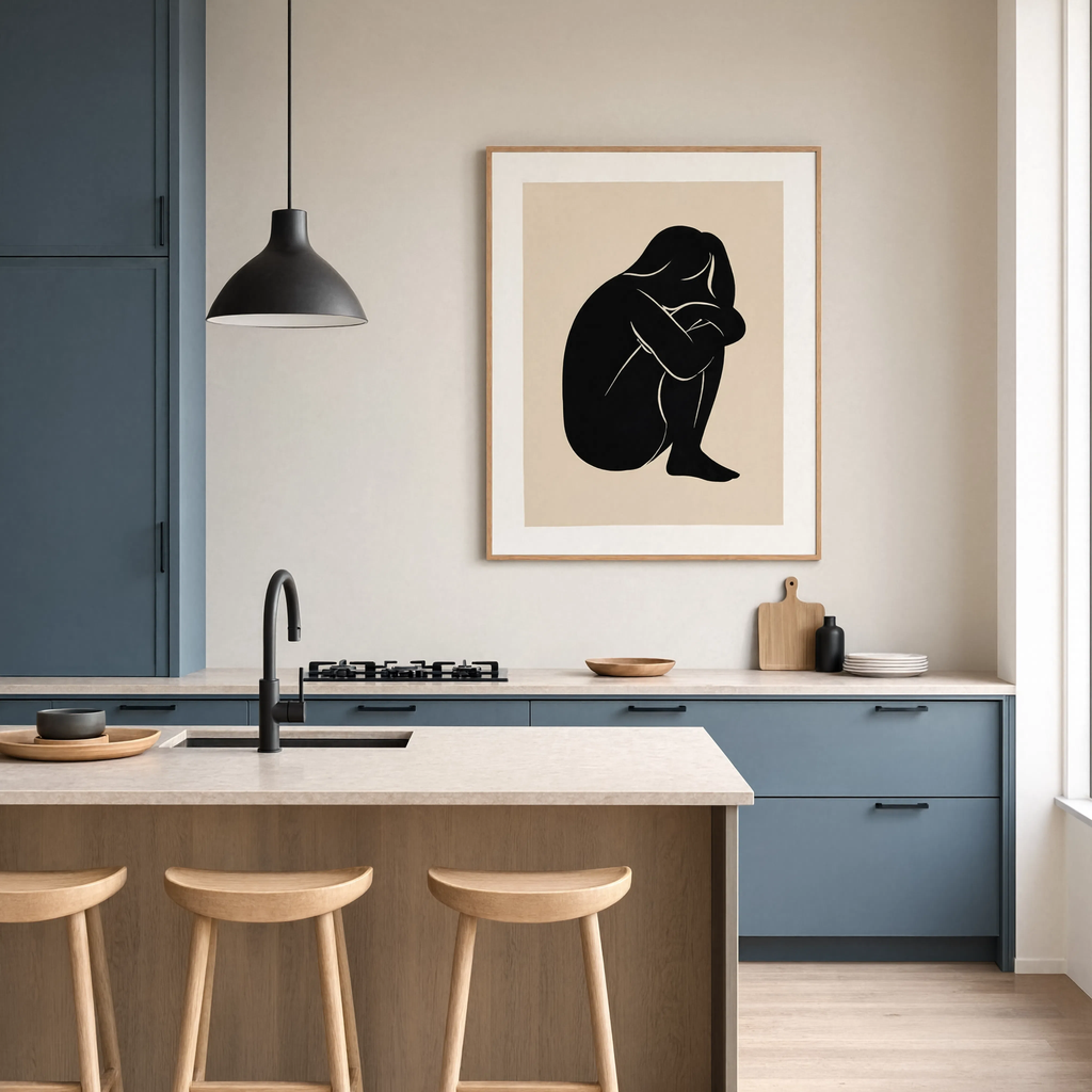Black & White Seated Figure | Contemporary Figurative Wall Art Print