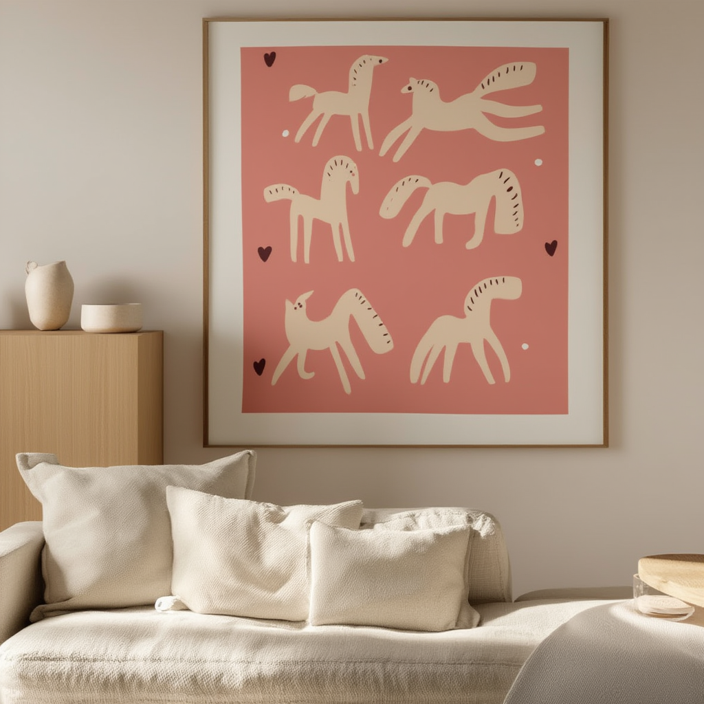 Illustrated Running Horses – Minimalist Equine Art Print