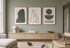 Set of 3 Green Figurative Nordic Gallery | Scandinavian Minimalist Wall Art Prints
