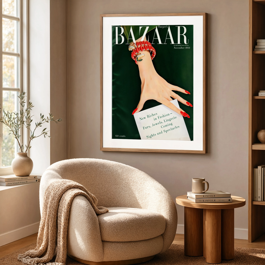 Harper's Bazaar Magazine Cover, November 1956 – Vintage Editorial Fashion Art Print