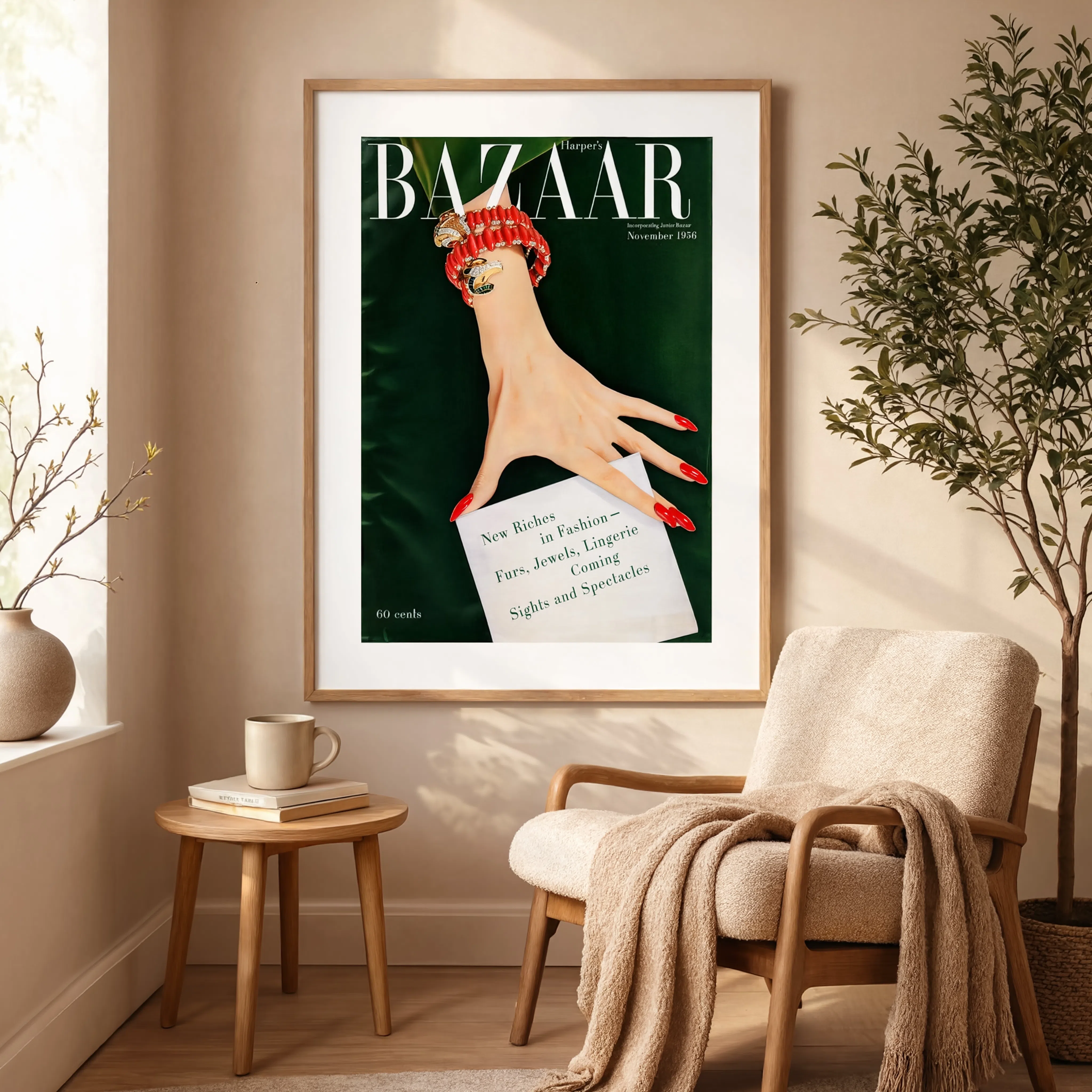 Harper's Bazaar Magazine Cover, November 1956 – Vintage Editorial Fashion Art Print