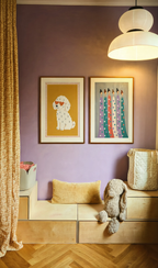 Set of 2 Lavender Coral Figures & Playful Dog Prints | Contemporary Abstract Figurative & Animal Wall Art Set