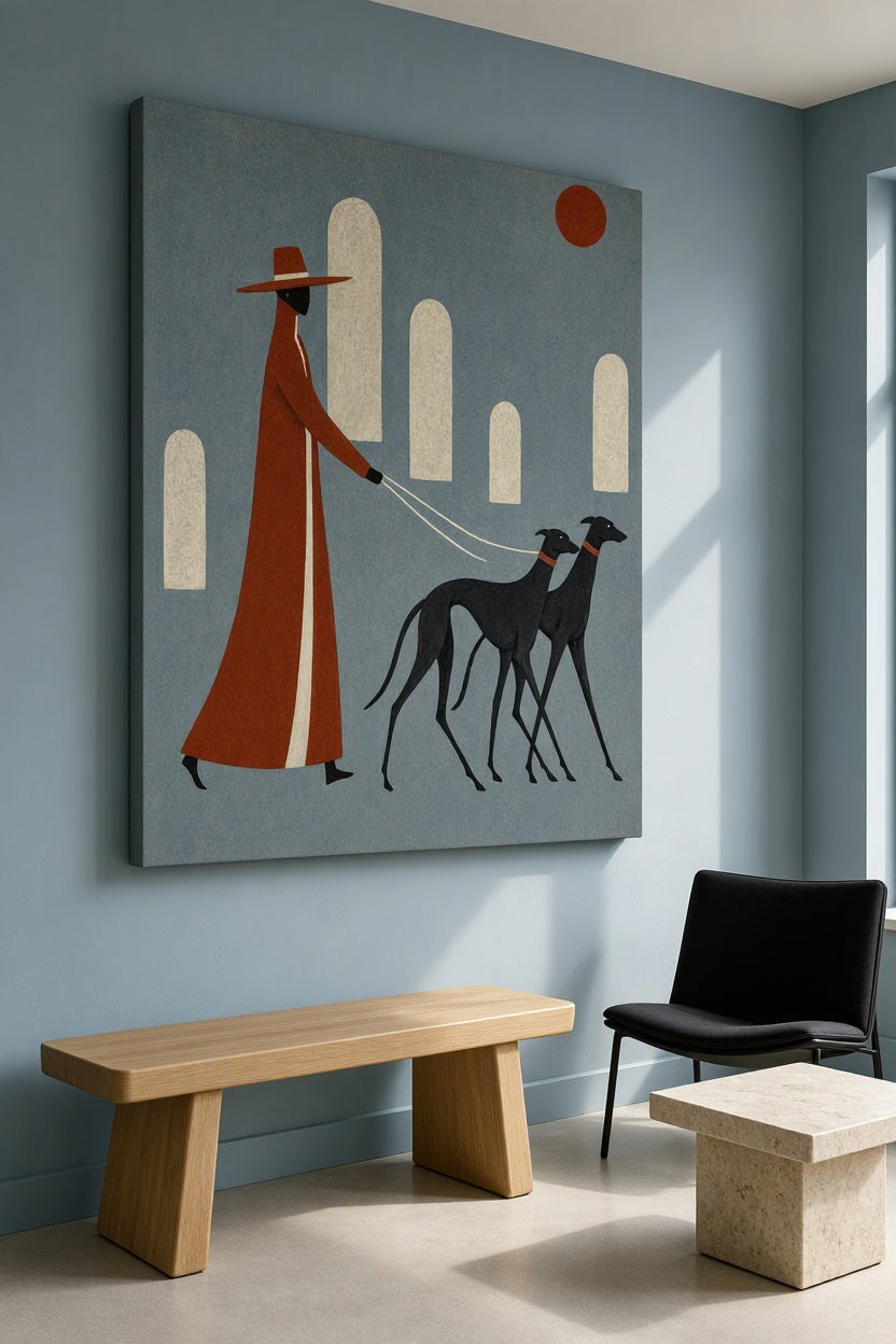 Canvas Print Figure with Two Hounds | Contemporary Figurative