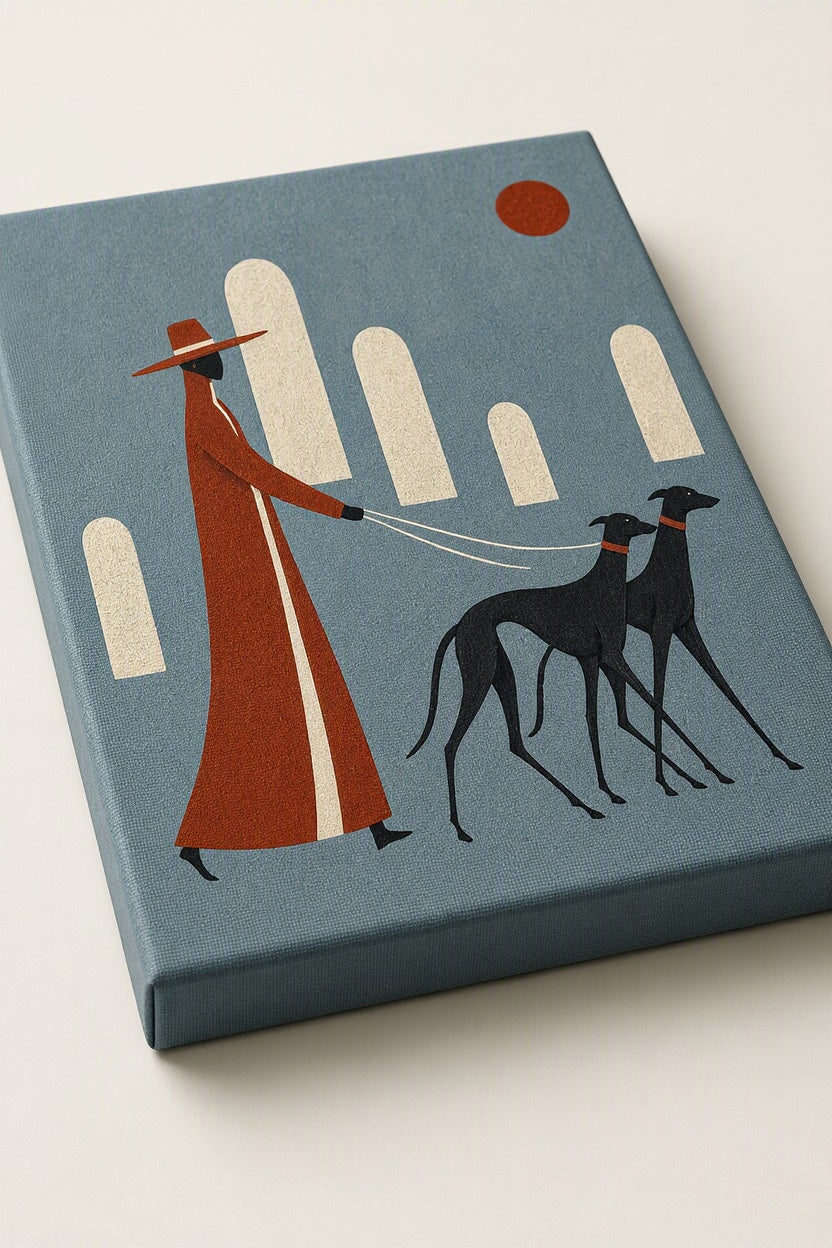 Canvas Print Figure with Two Hounds | Contemporary Figurative