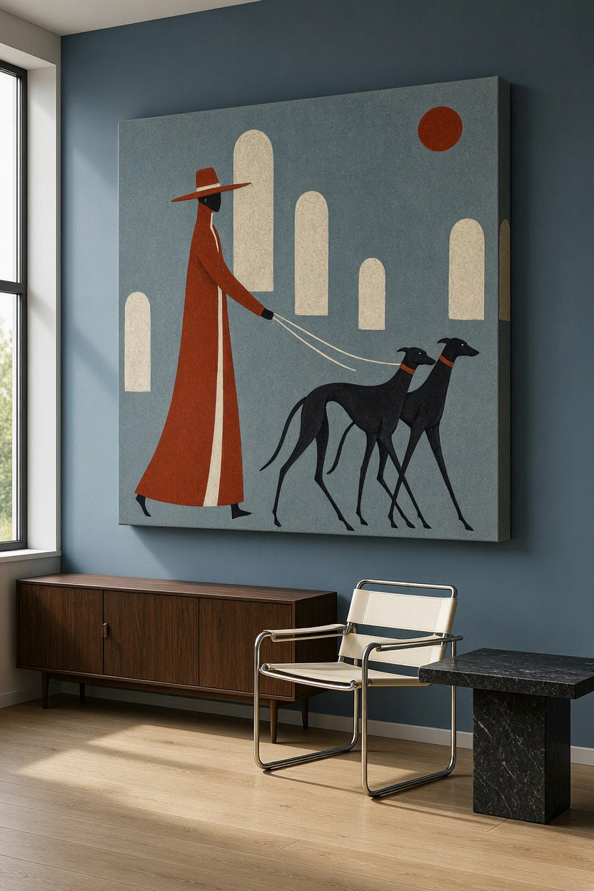 Canvas Print Figure with Two Hounds | Contemporary Figurative