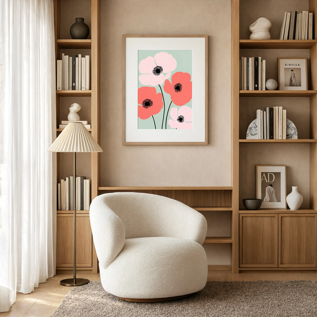 Blush Poppy Print | Contemporary Botanical Floral Wall Art