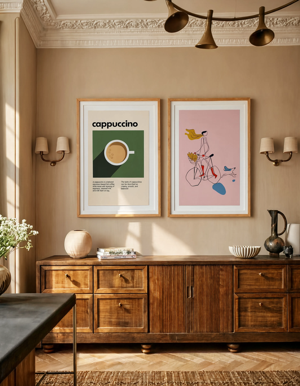 Set of 2 Lifestyle Wall Art Prints – Bicycle Ride & Cappuccino Glow Gallery Set