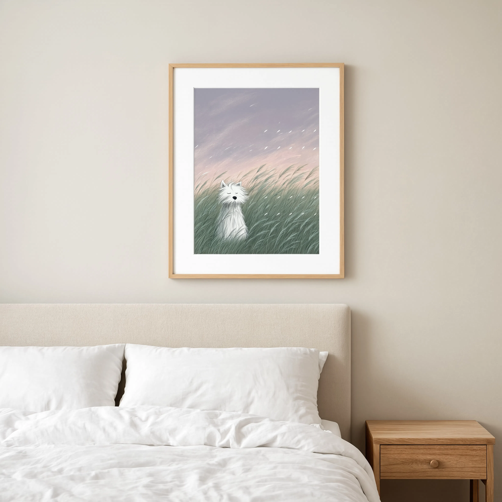Terrier in Sage Meadow | Whimsical Dog Wall Art