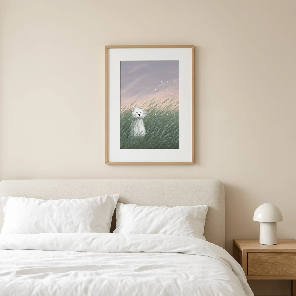 Terrier in Sage Meadow | Whimsical Dog Wall Art
