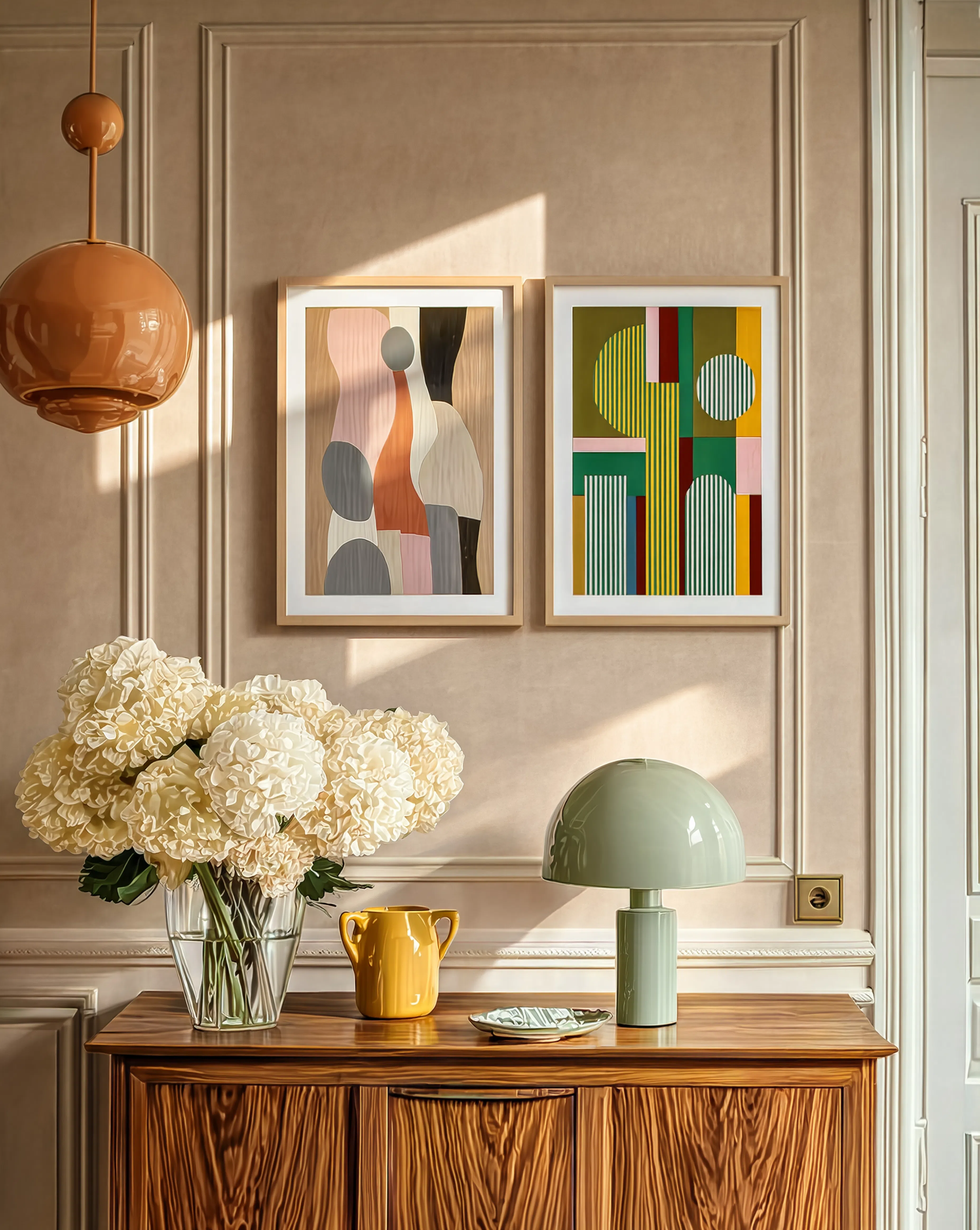 Set of 2 Earthy Geometric & Striped Weave Companion II | Contemporary Geometric & Abstract Wall Art Prints