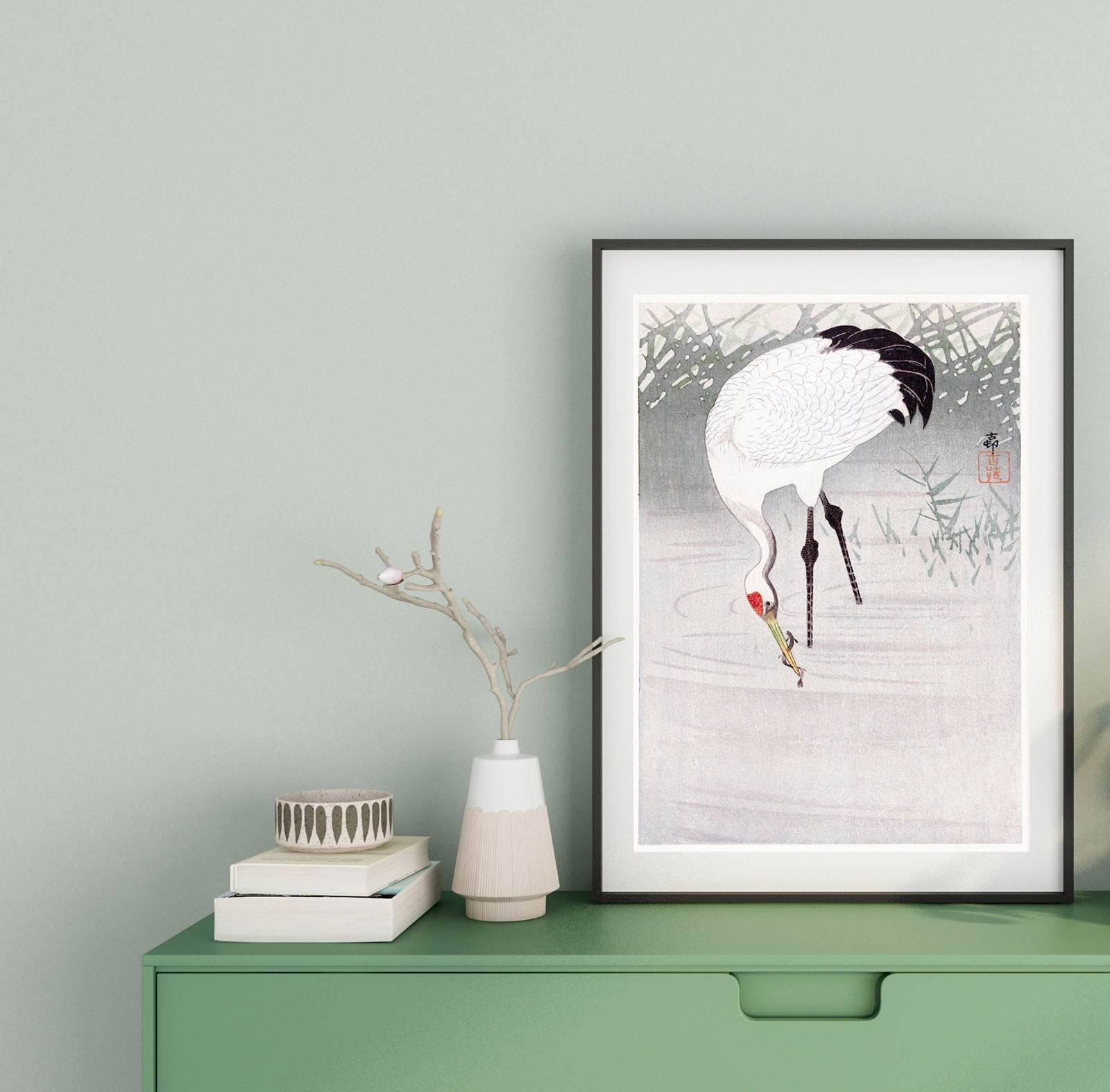 Ohara Koson - Fishing Crane in Shallow Water - Hakyarts