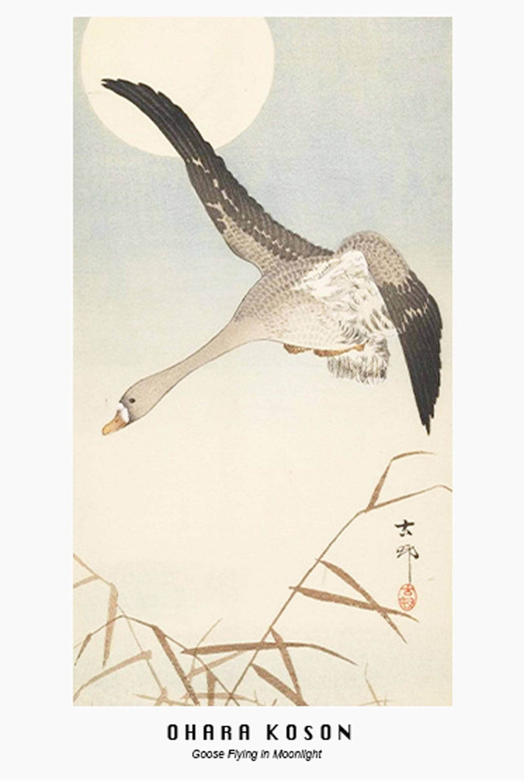 Ohara Koson - Goose Flying in Moonlight Poster - Hakyarts
