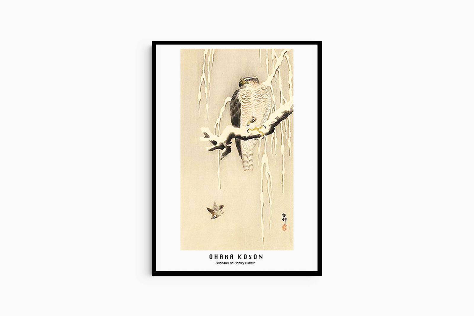 Ohara Koson - Goshawk on Snowy Branch Poster - Hakyarts