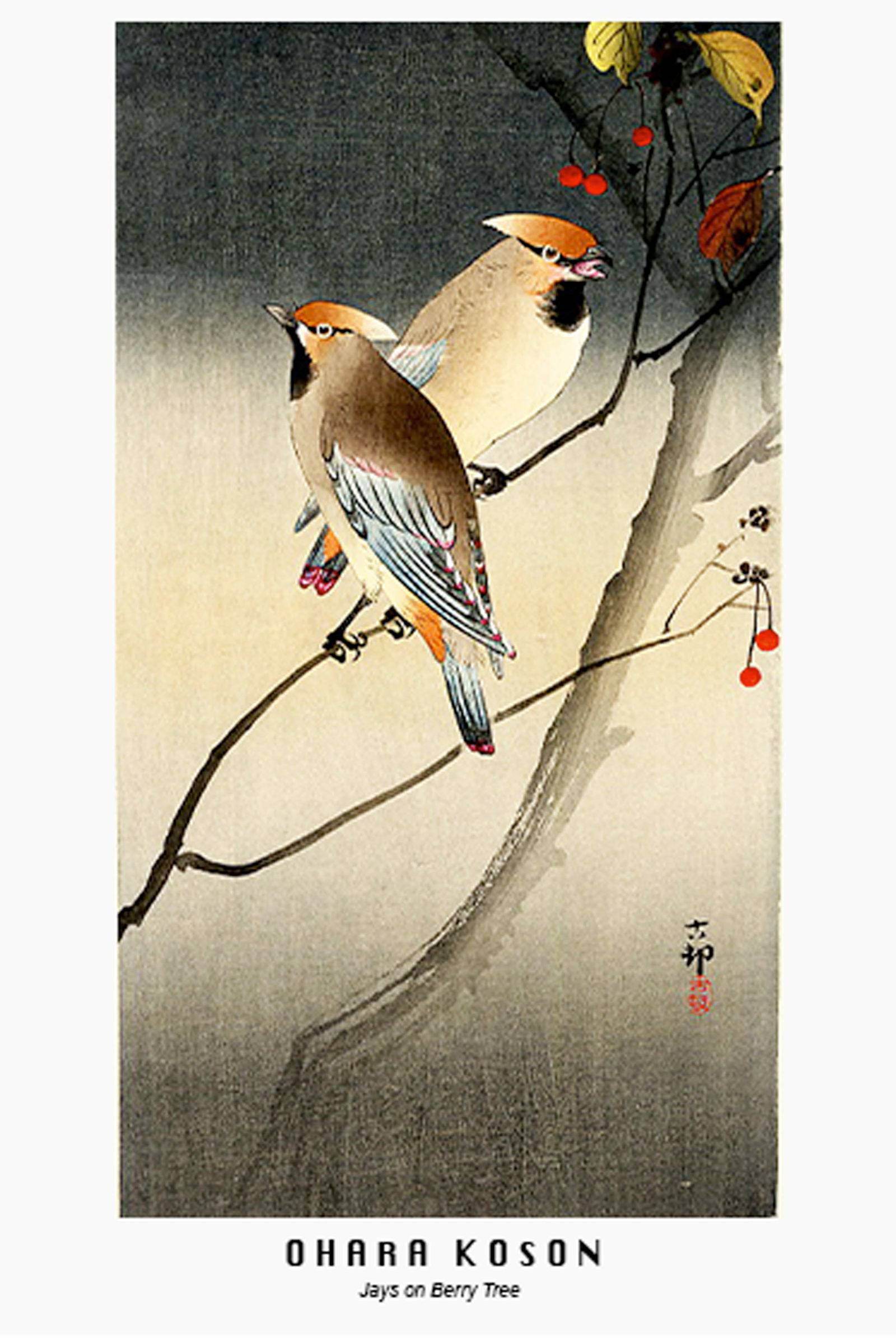 Ohara Koson - Jays on Berry Tree Poster - Hakyarts