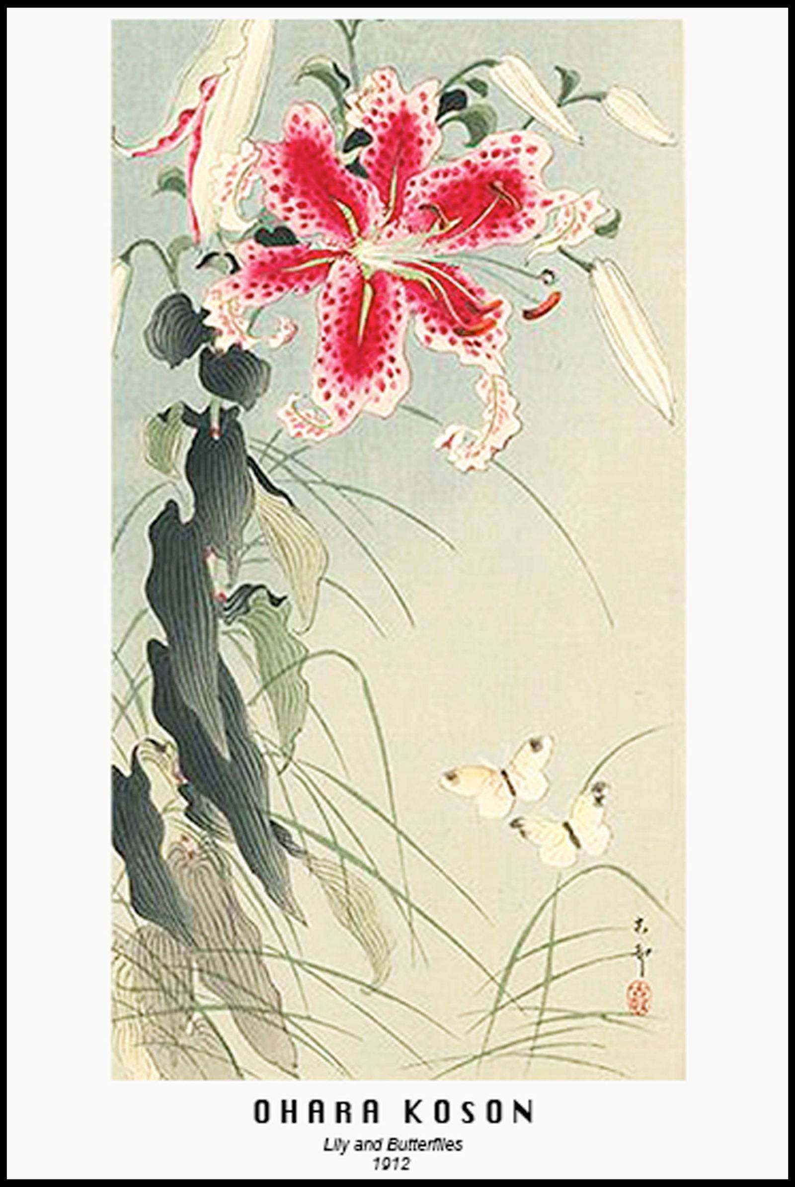 Ohara Koson - Lily and Butterflies Poster - Hakyarts