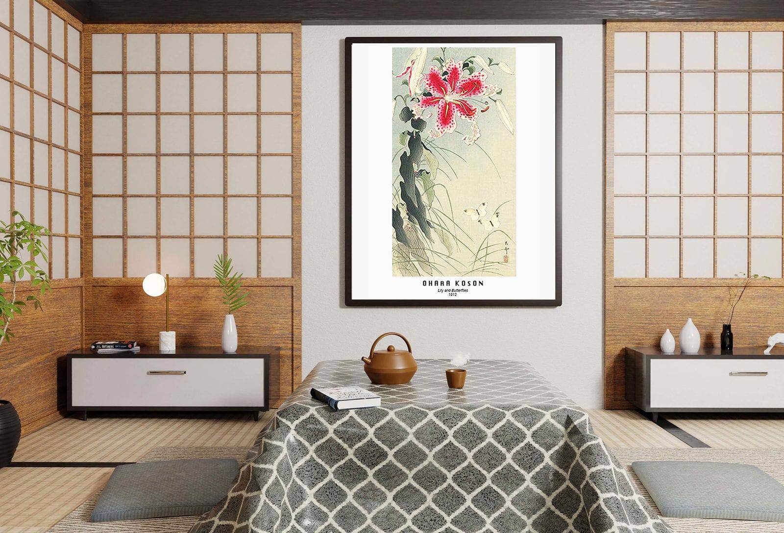 Ohara Koson - Lily and Butterflies Poster - Hakyarts