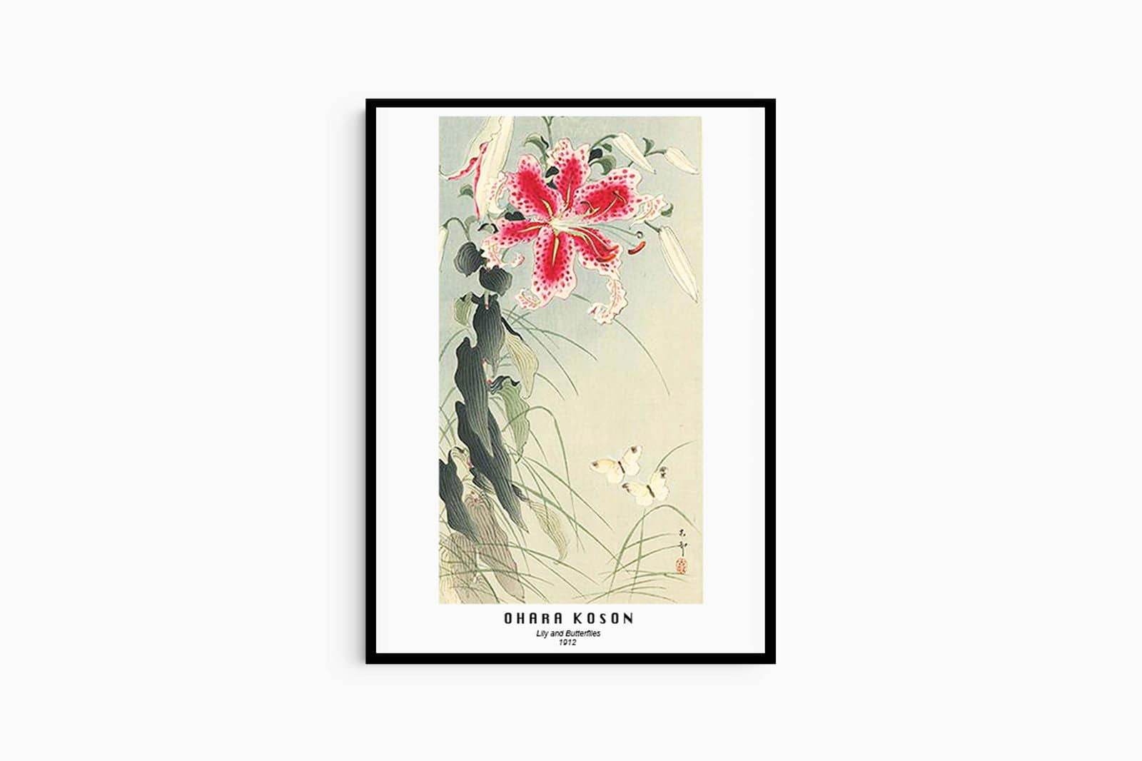 Ohara Koson - Lily and Butterflies Poster - Hakyarts