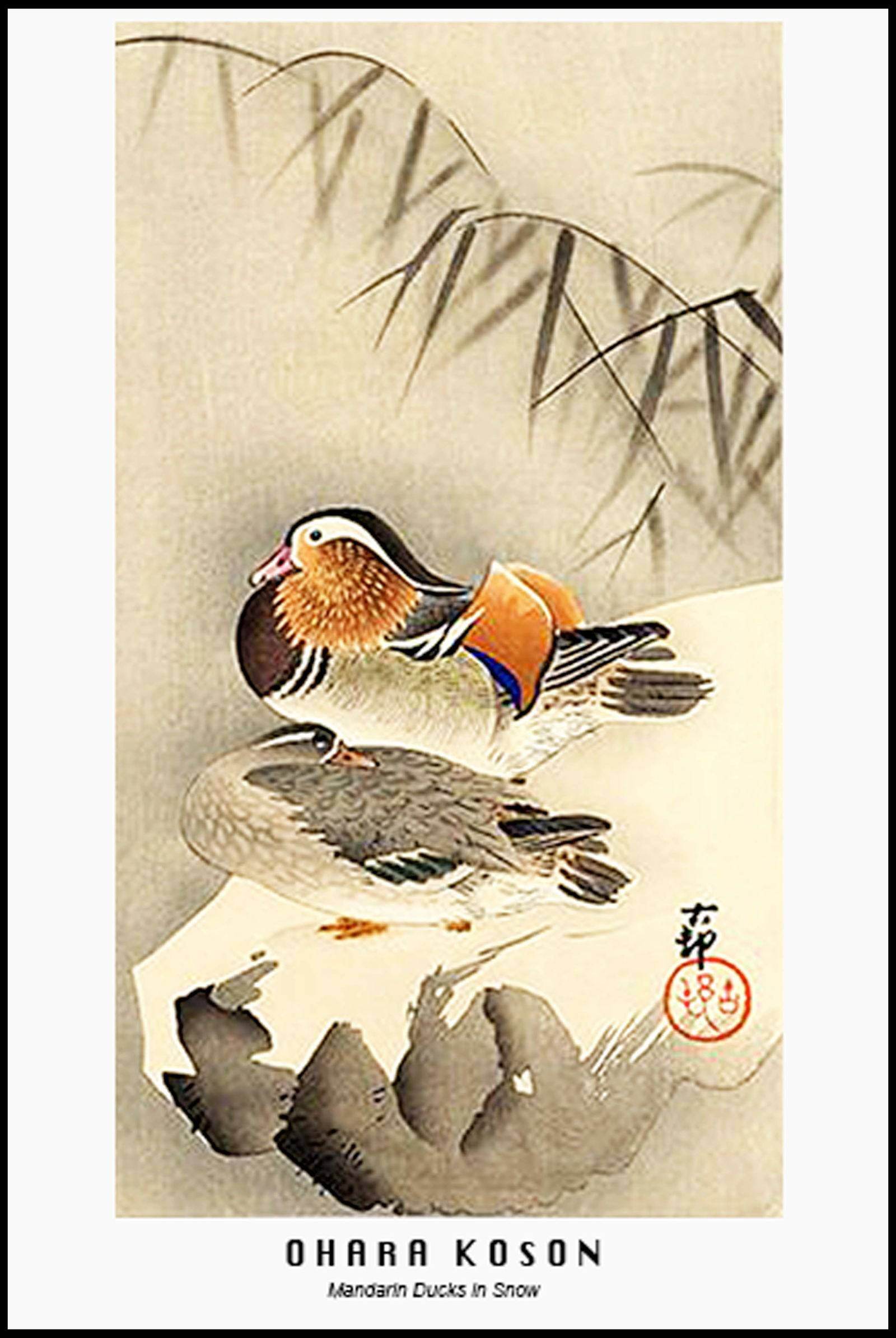 Ohara Koson - Mandarin Ducks in Snow Poster - Hakyarts