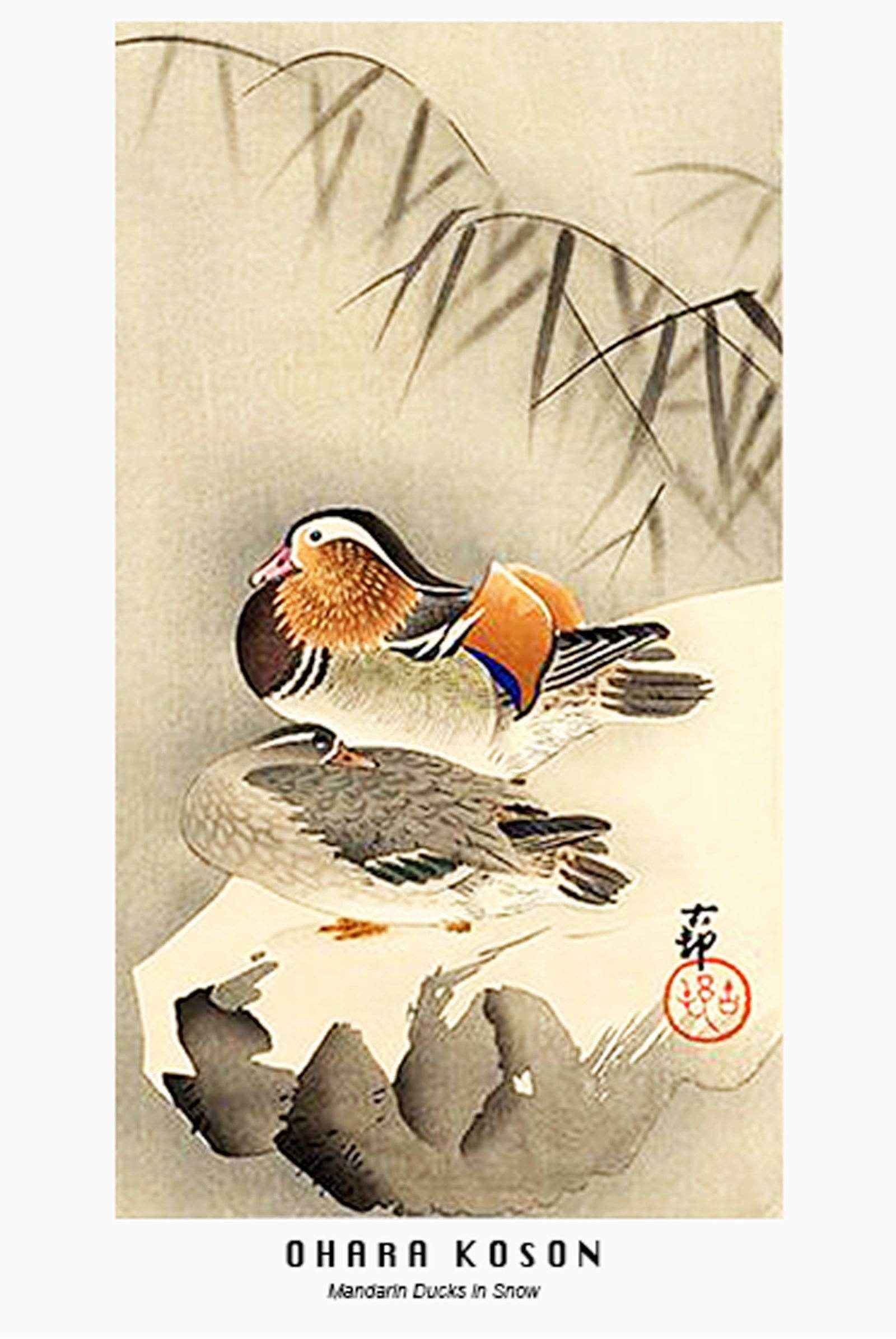 Ohara Koson - Mandarin Ducks in Snow Poster - Hakyarts