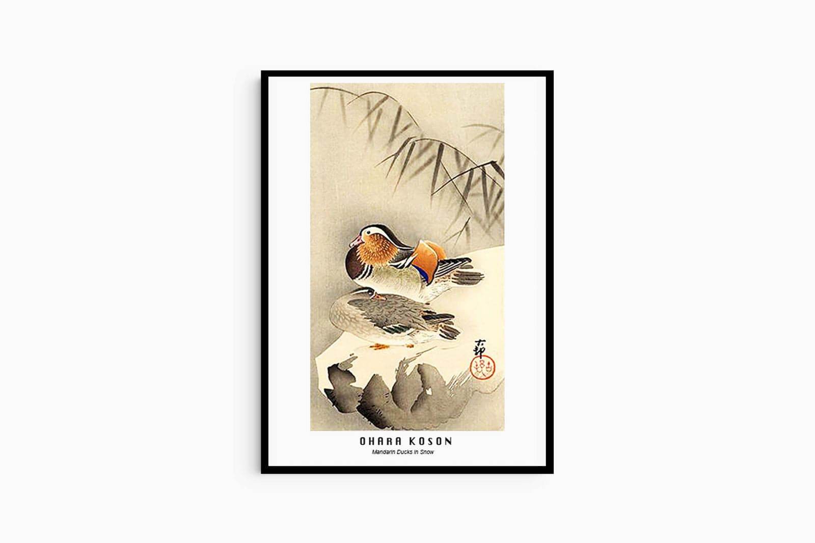Ohara Koson - Mandarin Ducks in Snow Poster - Hakyarts