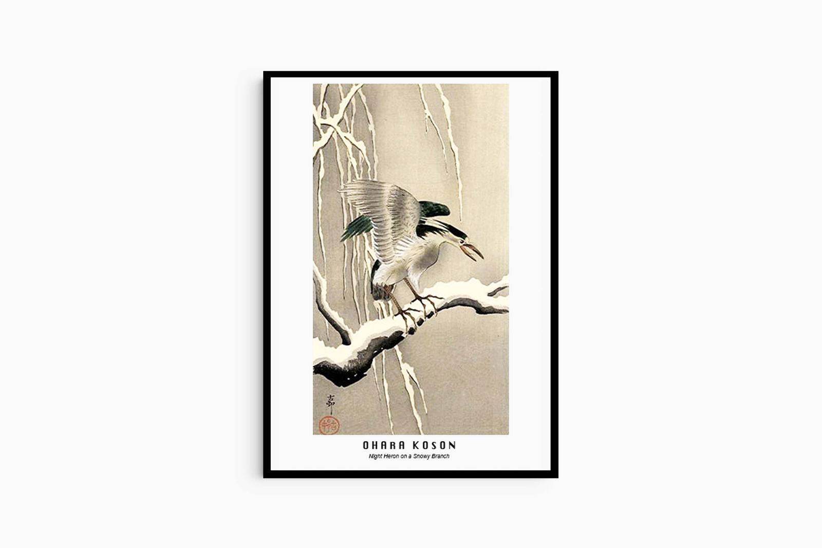 Ohara Koson - Night Heron on a Snowy Branch Poster - Hakyarts