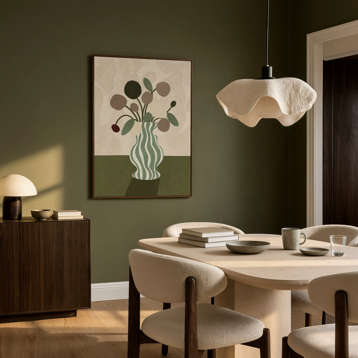 Olive & Cream Still Life II | Contemporary Still Life Wall Art Print