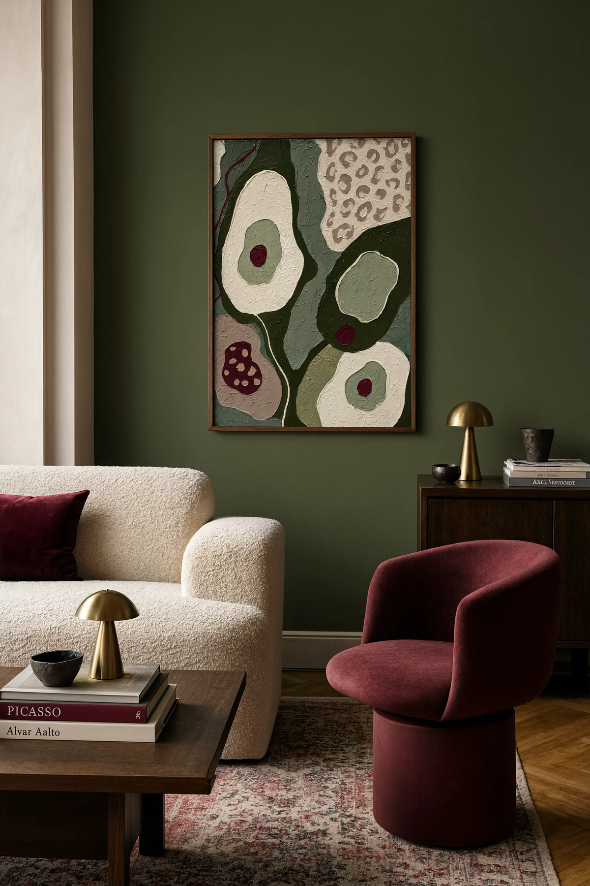 Olive Floral & Leopard Collage I | Contemporary Botanical Wall Art Print