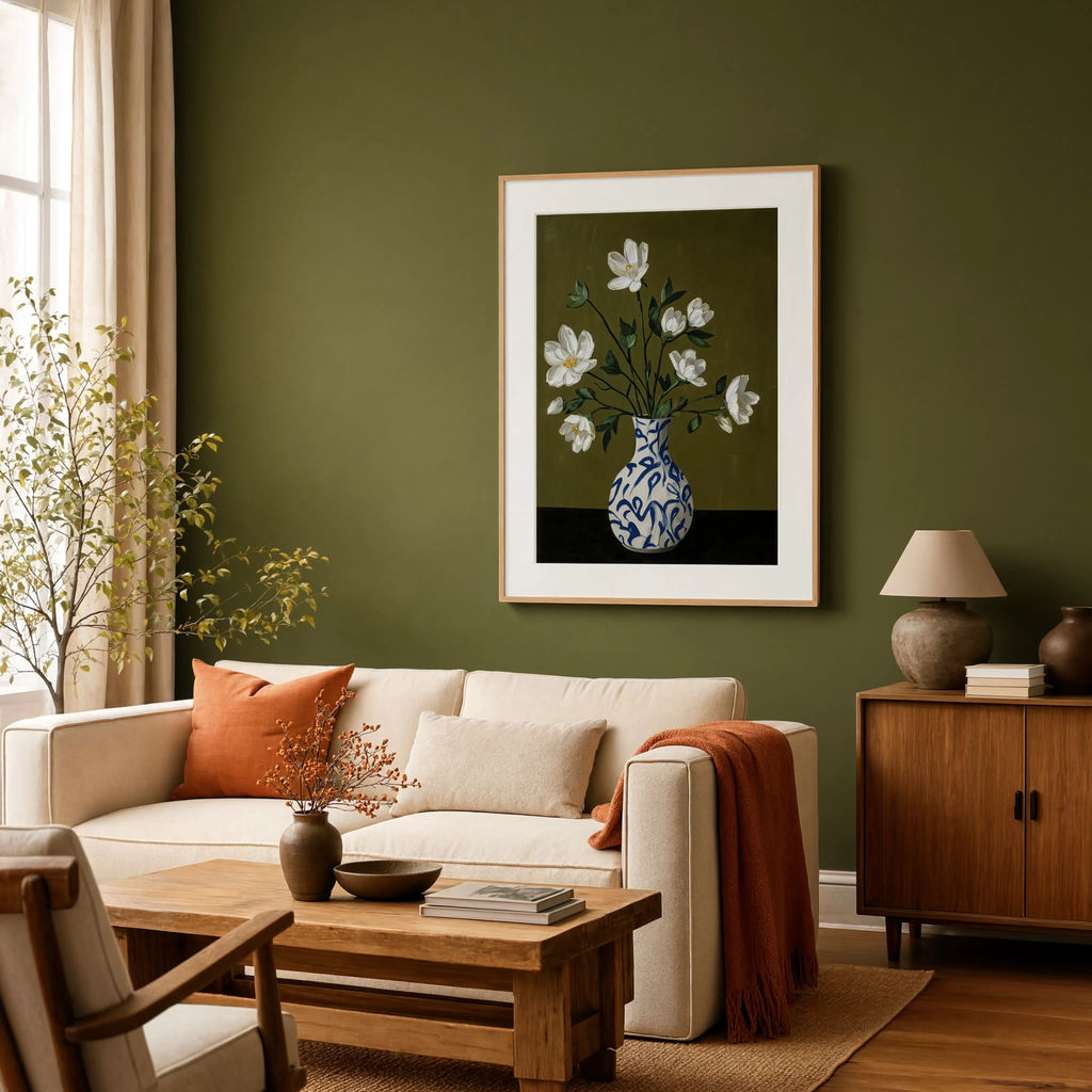 Blossoms in Blue Vase II | Contemporary Floral Wall Art Print