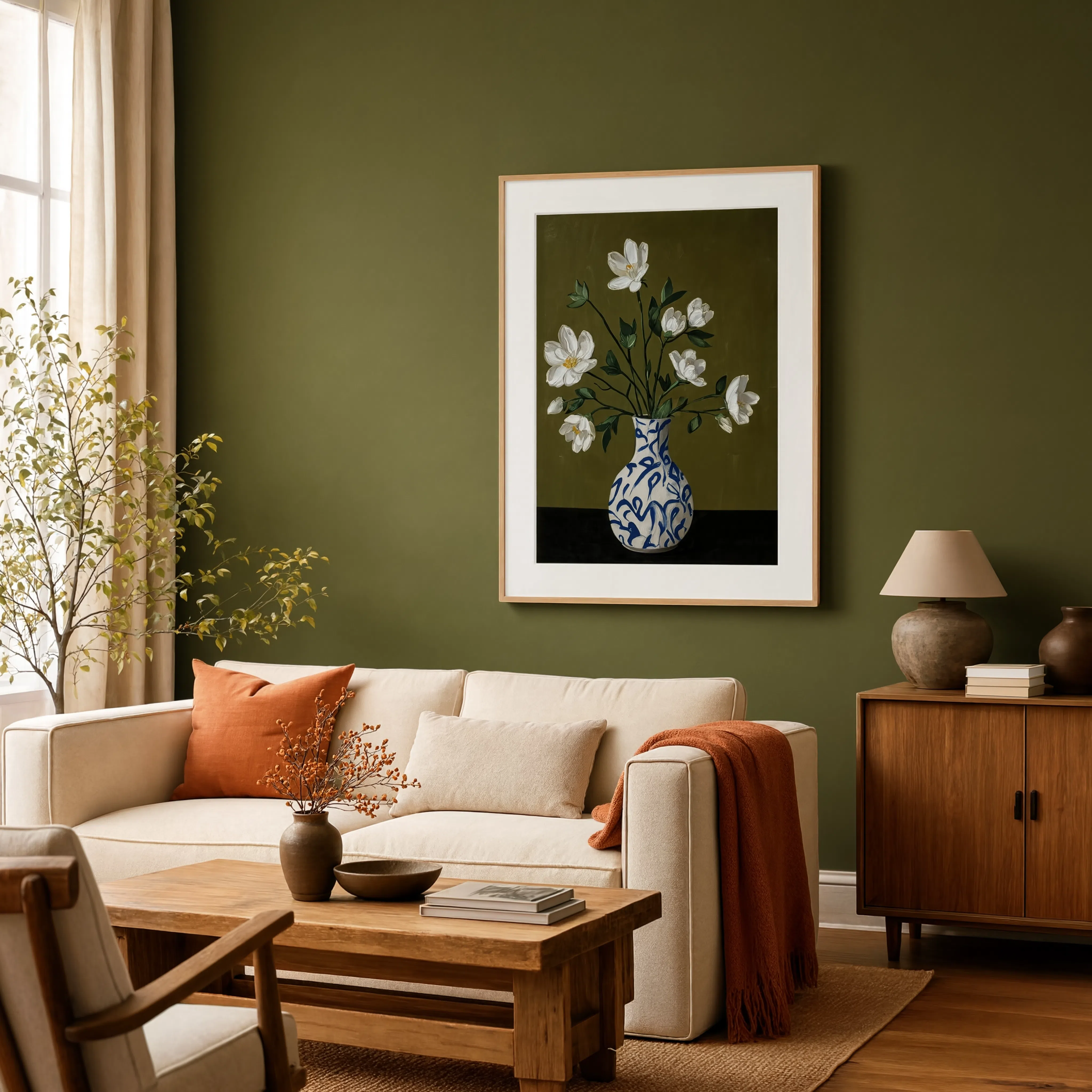 Blossoms in Blue Vase II | Contemporary Floral Wall Art Print