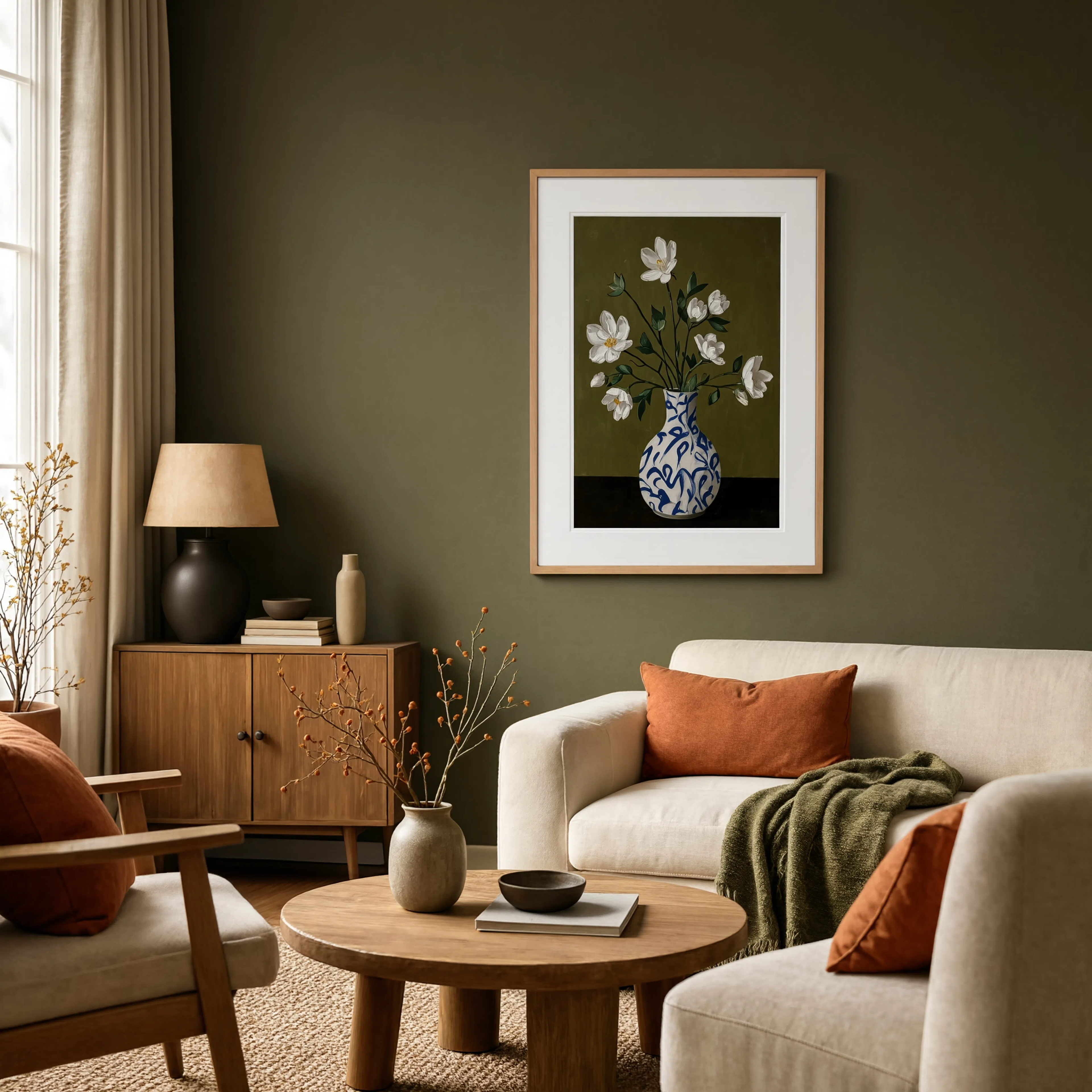 Blossoms in Blue Vase II | Contemporary Floral Wall Art Print