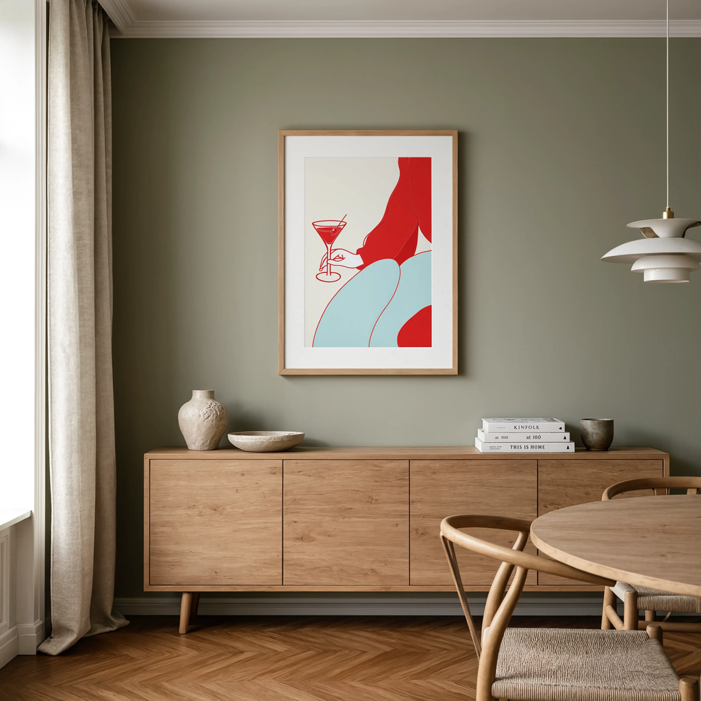 Red & Pale Blue Martini | Contemporary Cocktail Wall Art Print