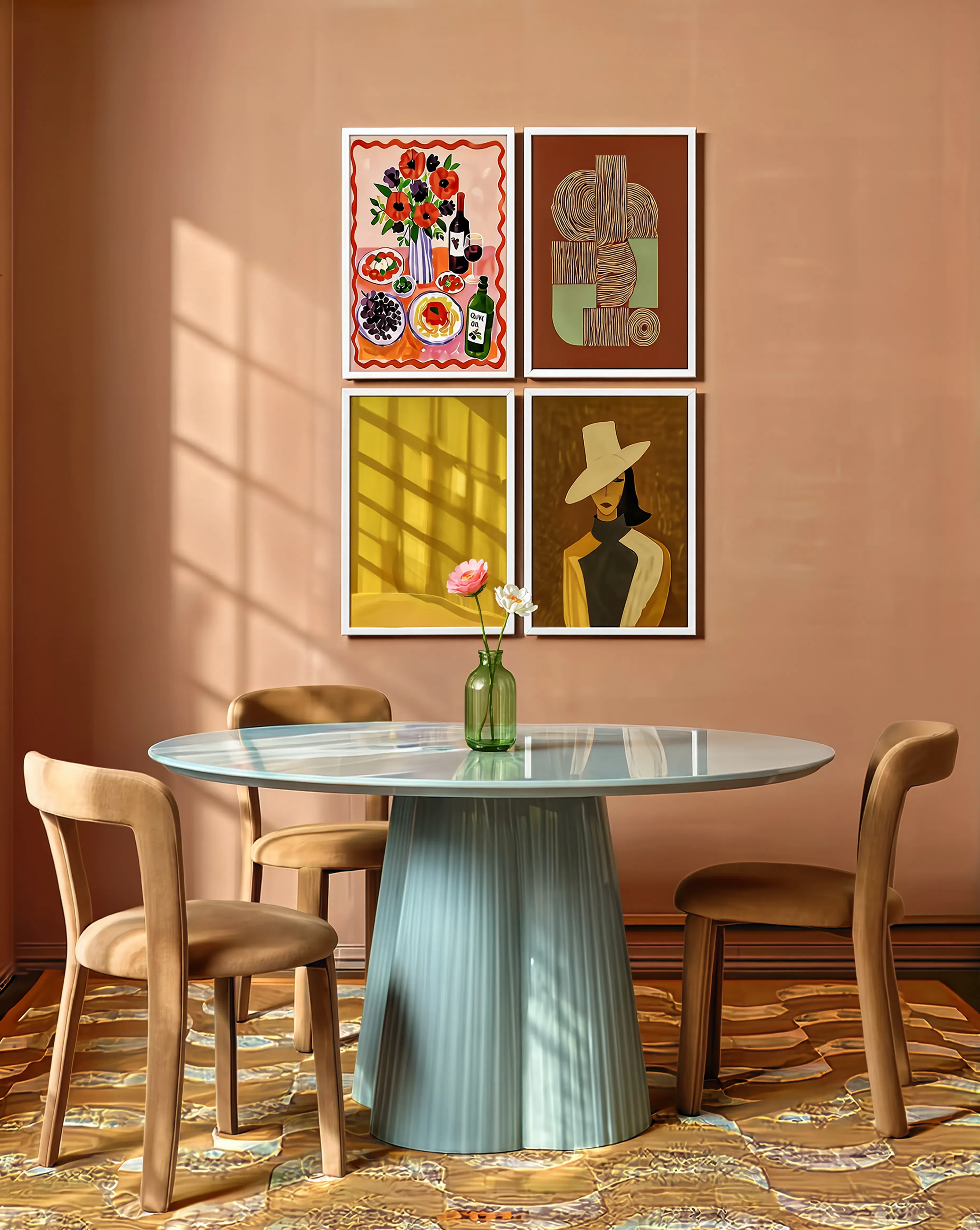 Set of 4 Earthy Folk Portrait & Terracotta Still Life | Contemporary Art Prints