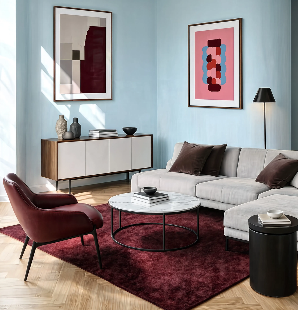 Set of 2 BurgundSet of 2 Burgundy Shapes Variation & New Shapes Variation I | Contemporary Abstract Wall Art Prints