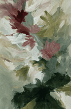 Painterly Blooms in Blush and Forest | Contemporary Floral Wall Art Print