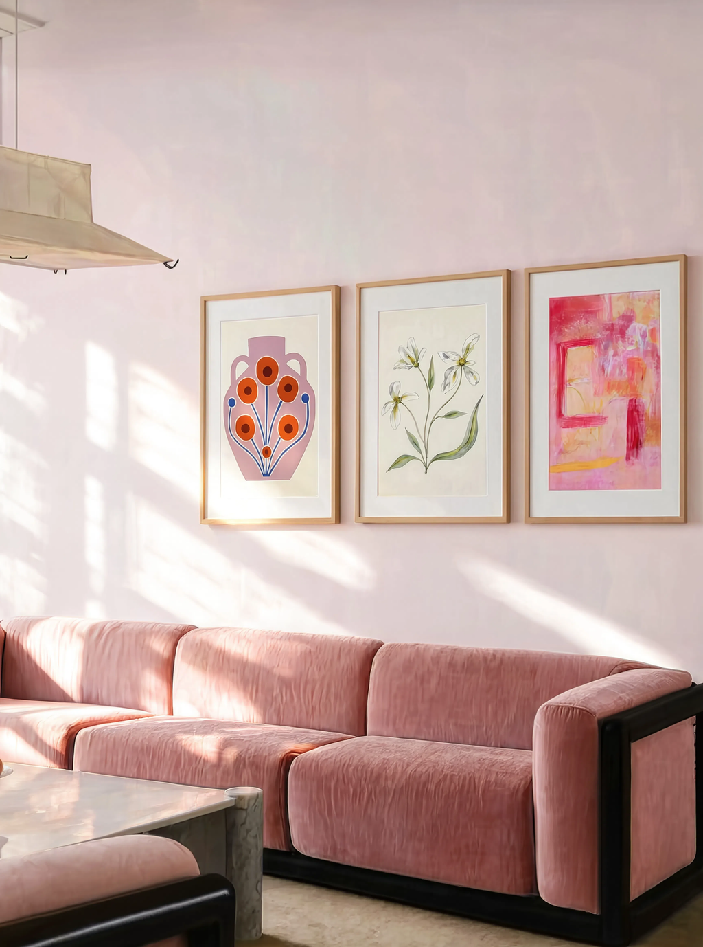 Set of 3 Vase 7 – Series, White Florals Botanical II & Warm Abstract Wash | Contemporary Still Life, Botanical & Abstract Wall Art Prints