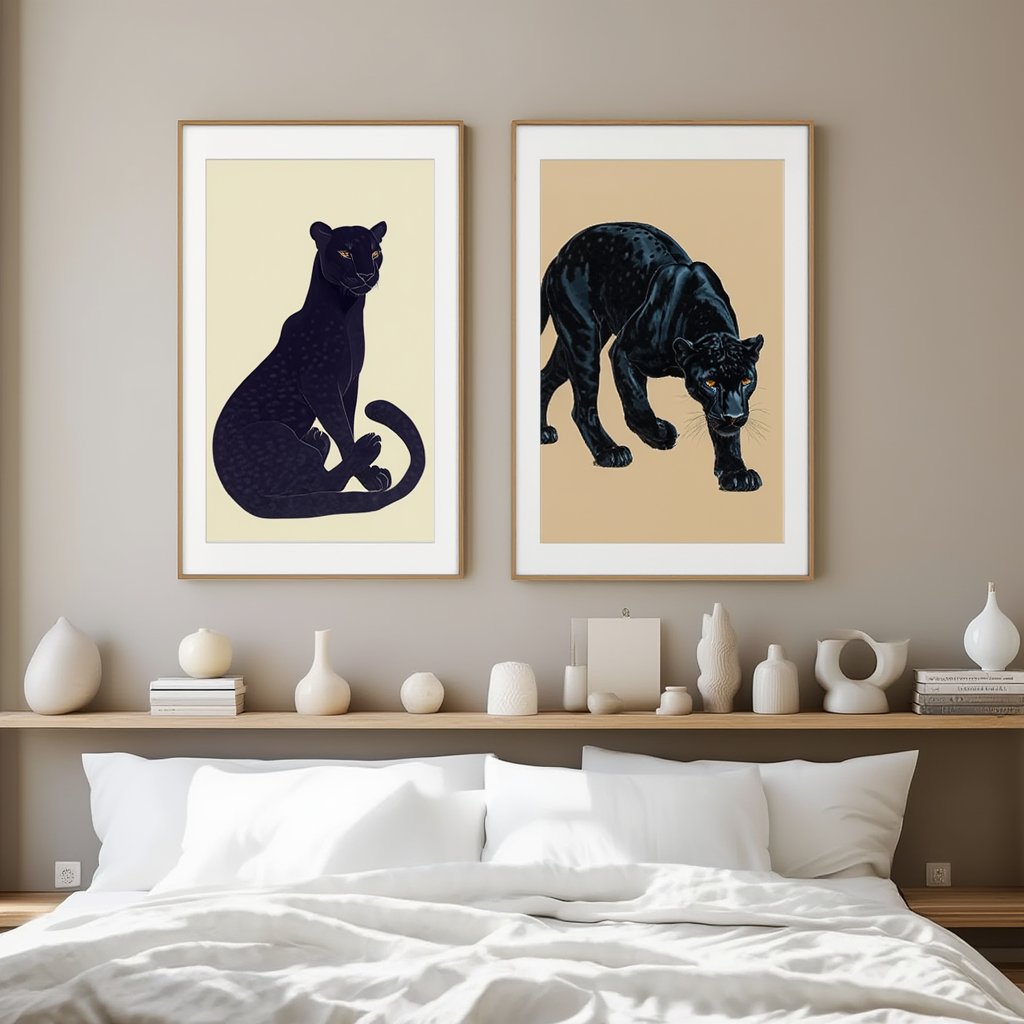 Set of 2 Black Panther Prints – Minimalist Wildlife Wall Art - Hakyarts