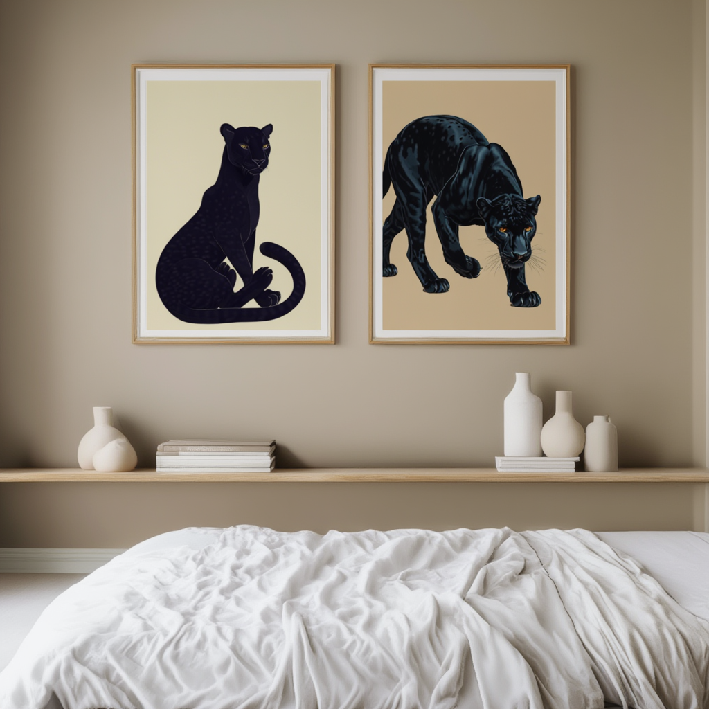 Set of 2 Black Panther Prints – Minimalist Wildlife Wall Art - Hakyarts