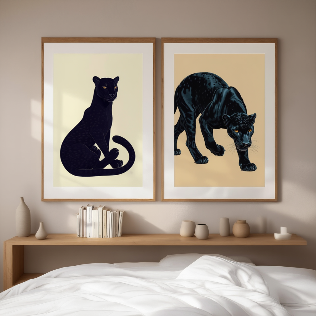 Set of 2 Black Panther Prints – Minimalist Wildlife Wall Art - Hakyarts