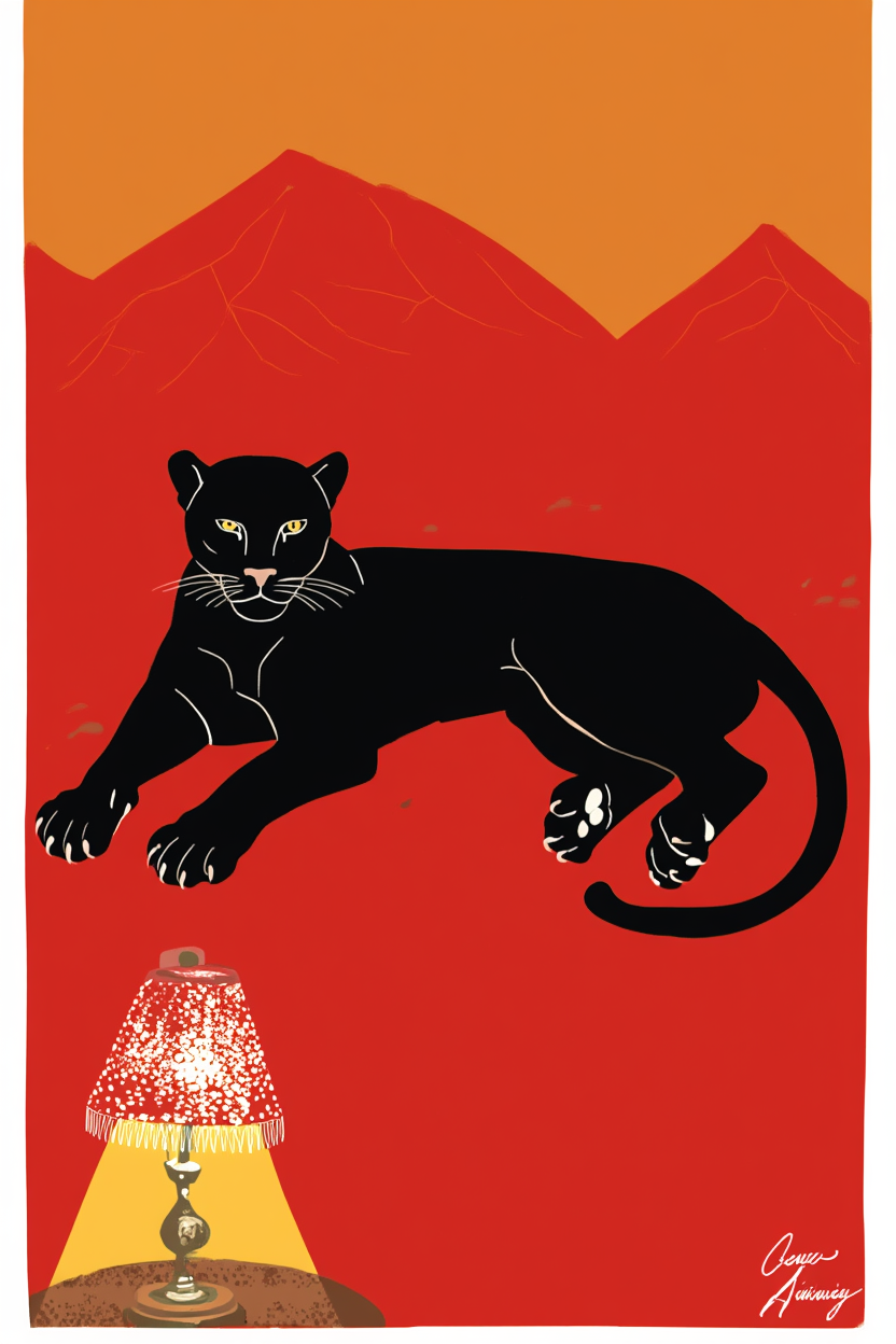 Whimsical Panther Laying Down Illustration Print