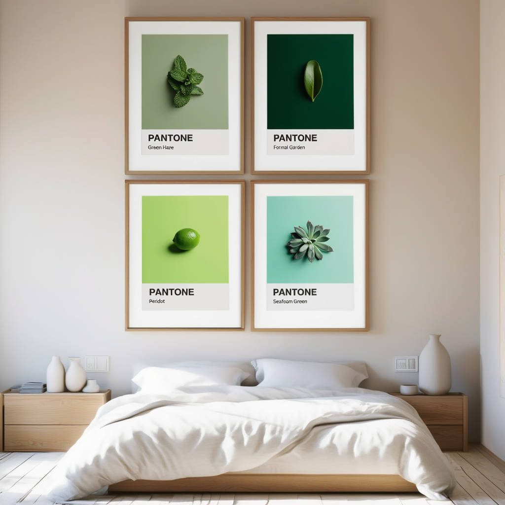 Set of 4 Pantone-Inspired Formal Garden, Green Haze, Peridot & Seafoam Green – Minimalist Color Art Prints
