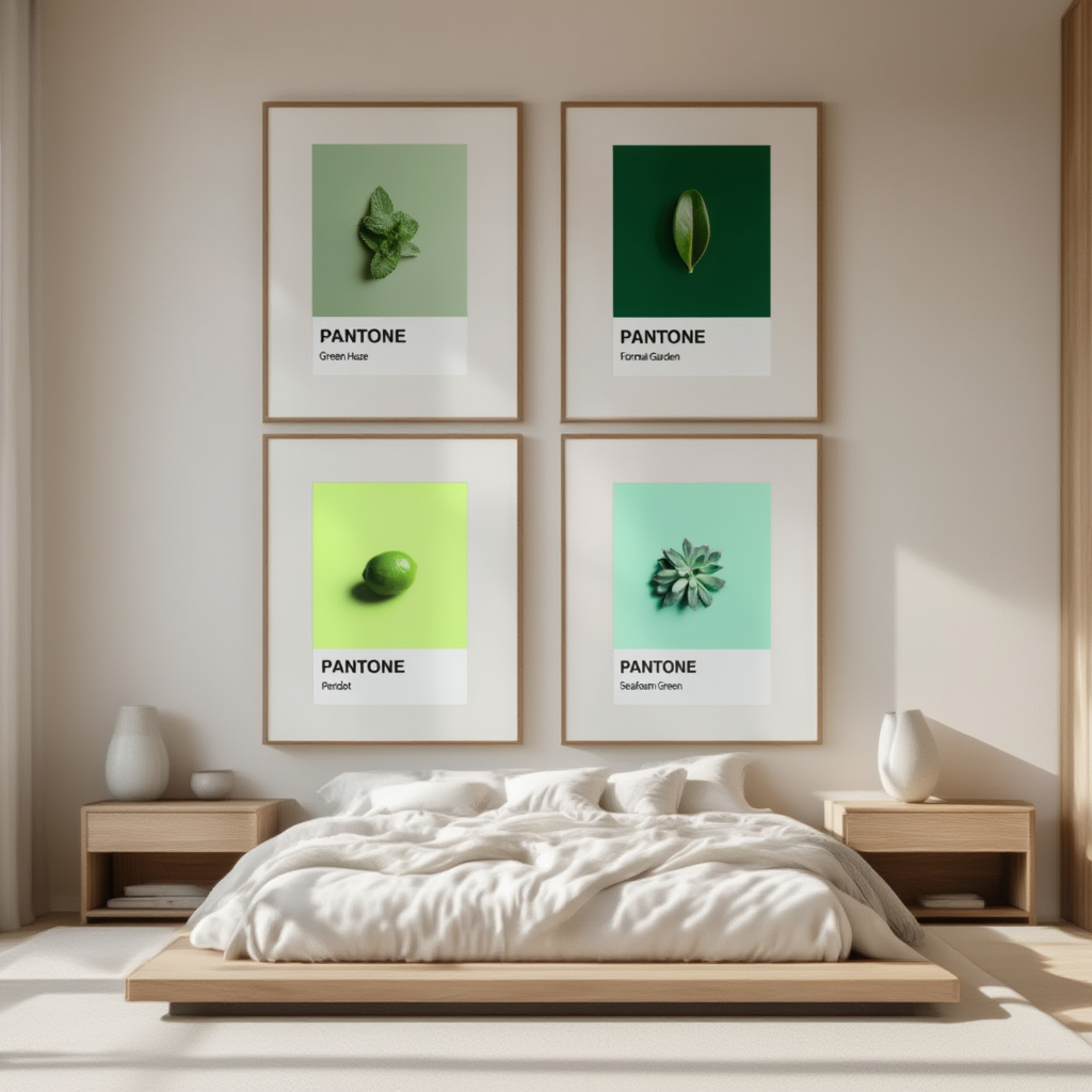 Set of 4 Pantone-Inspired Formal Garden, Green Haze, Peridot & Seafoam Green – Minimalist Color Art Prints