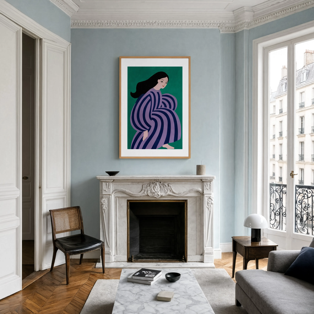 Figurative Woman in Striped Dress | Contemporary Abstract Portrait Wall Art